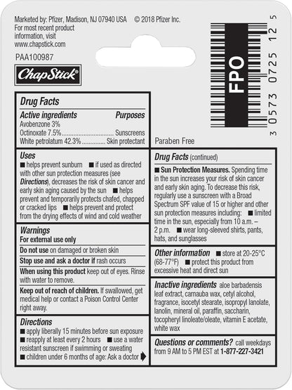 ChapStick Moisturizer Original Lip Balm – Thoughtful Stocking Stuffer and Birthday Gift for Her, SPF 15, Pack of 12