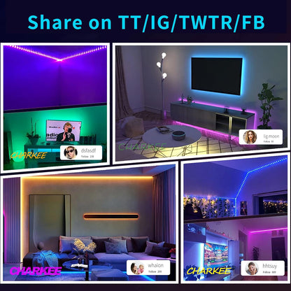 CHARKEE LED Strip Lights 25ft/50ft/100ft, Bluetooth RGB Music Sync Light Strip for Bedroom Aesthetic and Living Room Accent, App & IR Remote Controlled Home Decor