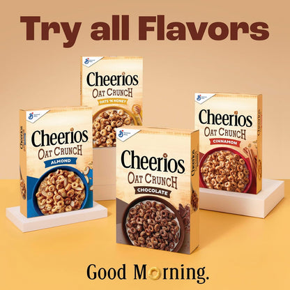 Cheerios Oat Crunch Almond Breakfast Cereal – Office Pantry Staple for Sustained Focus Through Mid Morning, 24 oz