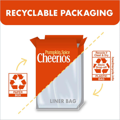 Cheerios Pumpkin Spice Gluten Free Cereal for Kids Snack Pantry, Crunchy Whole Grain O Bites Lunchbox Pack