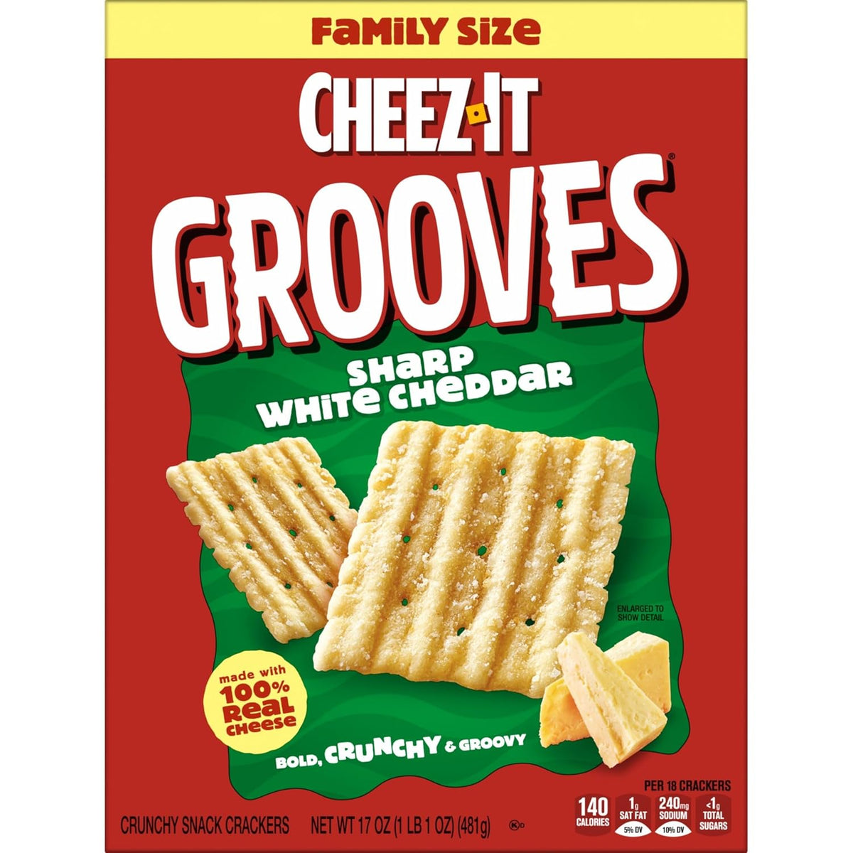 Cheez-It Grooves Crunchy Cheese Crackers – Kid-Friendly Sharp White Cheddar Snack for Lunchboxes, Playdates, and Road Trips, 3.25oz Multipack