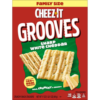 Cheez-It Grooves Crunchy Cheese Crackers – Kid-Friendly Sharp White Cheddar Snack for Lunchboxes, Playdates, and Road Trips, 3.25oz Multipack