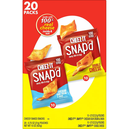 Cheez-It Snap'd Variety Pack Kids Snacks, Real Cheese Lunchbox Cracker Chips 20ct