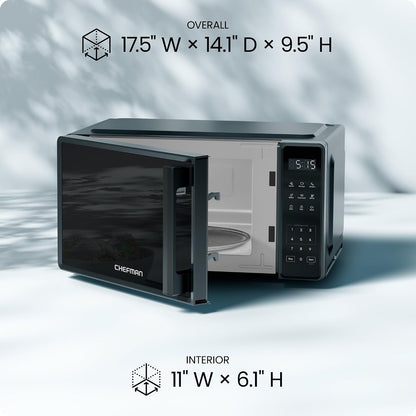 Chefman Compact Microwave – Matte Black and Stainless Finishes for Minimalist Counters, Studios and Lofts