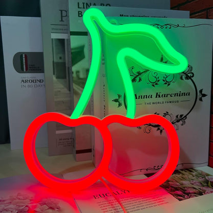 Cherry Neon Sign - Cute Birthday Gift for Her, USB LED Wall Decor for Bedroom