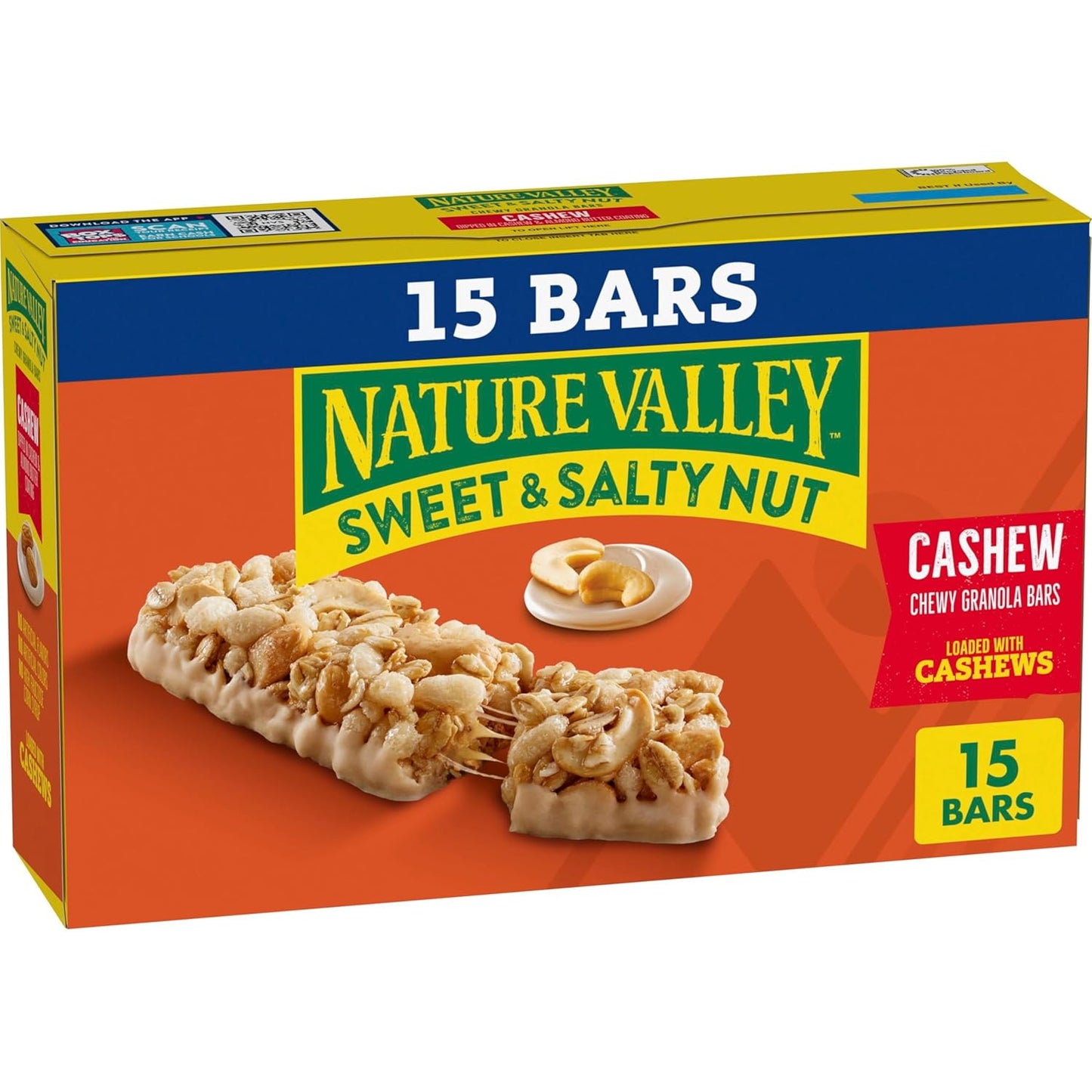 chewy granola bar base with whole cashew pieces