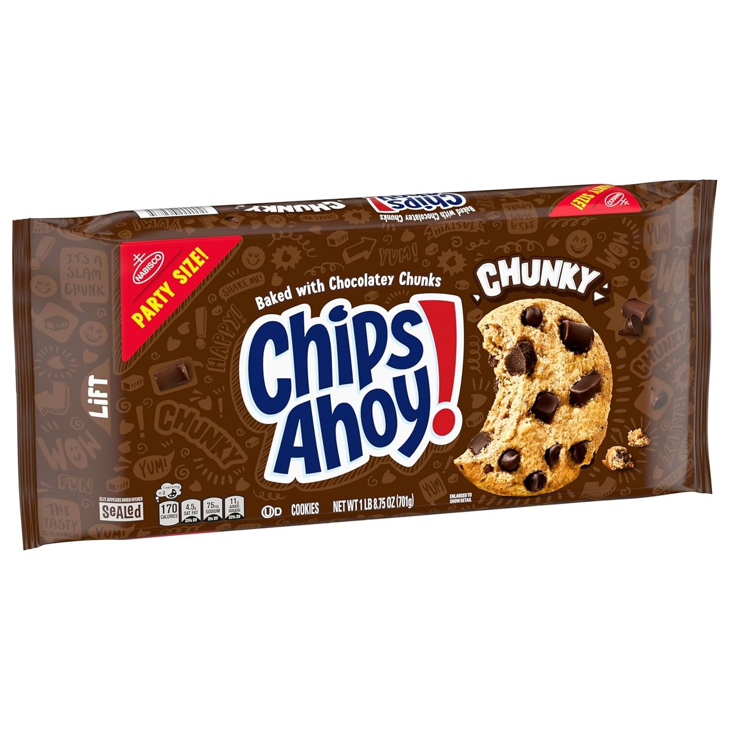 CHIPS AHOY! Chunky Chocolate Chip Cookies Party Size – Lunchbox Snack Pack for School Kids, 24.75 oz Resealable Pouch