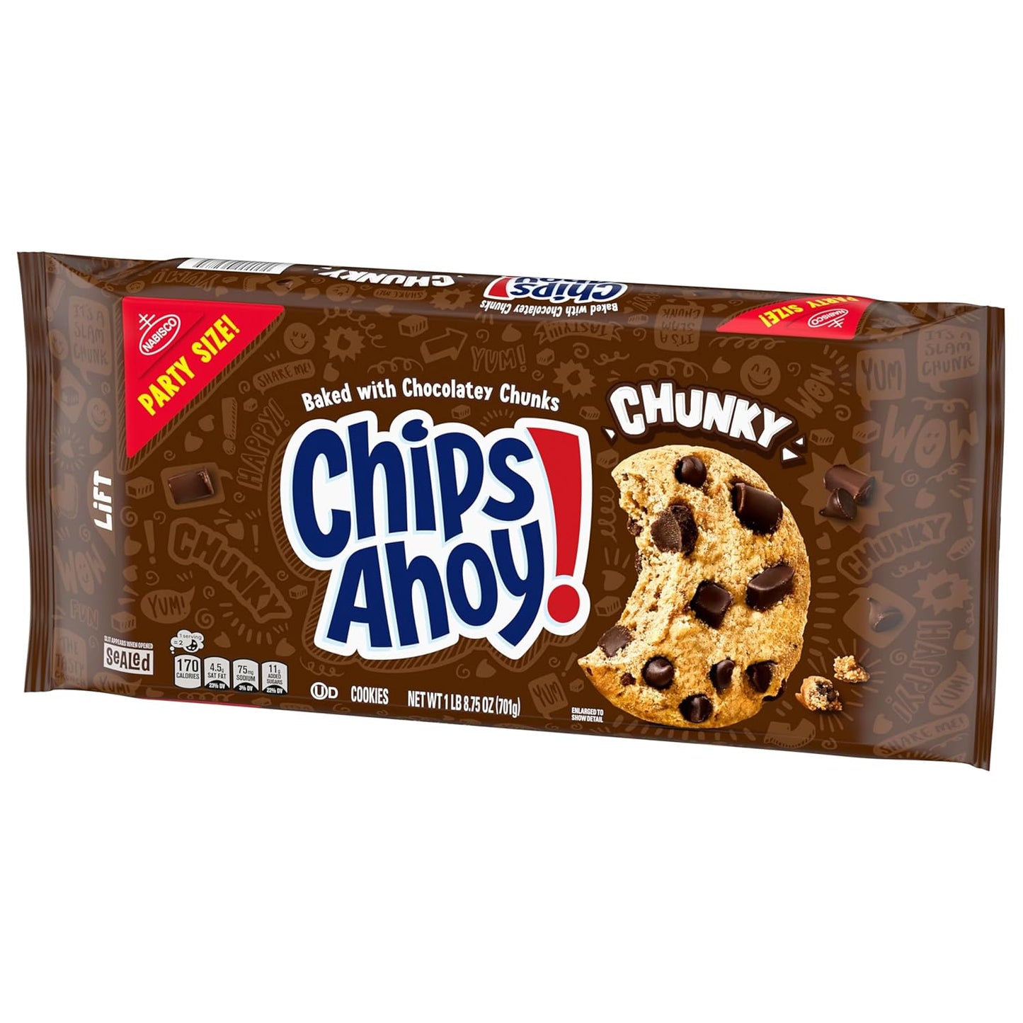 CHIPS AHOY! Chunky Chocolate Chip Cookies Party Size – Lunchbox Snack Pack for School Kids, 24.75 oz Resealable Pouch
