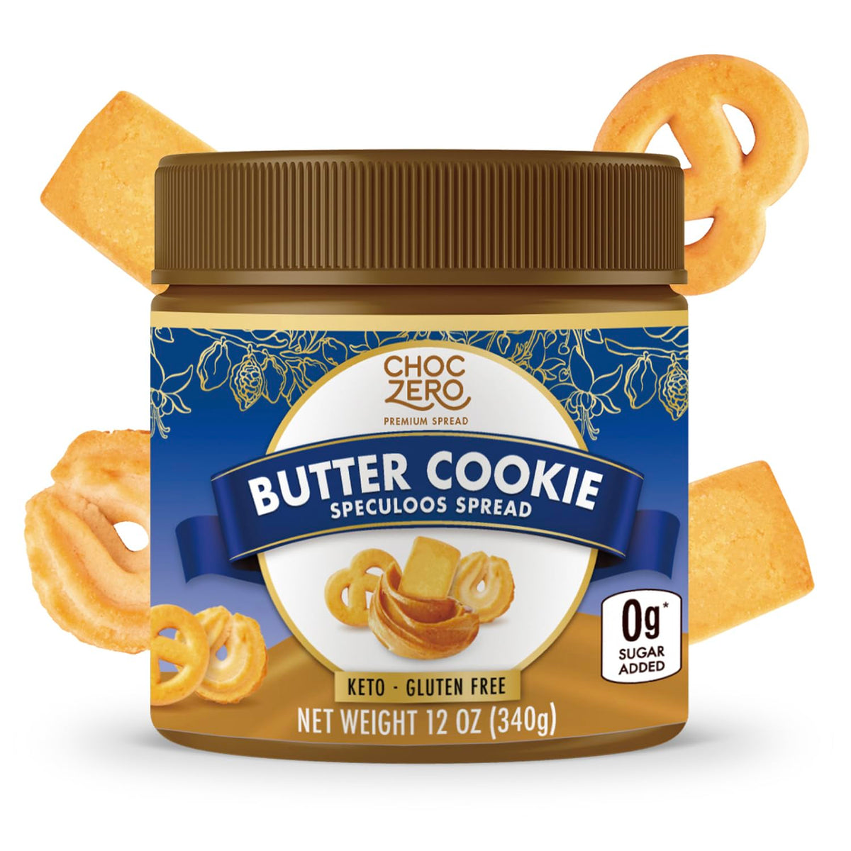 ChocZero Butter Cookie Spread, No Added Sugar, Gluten Free, High Fiber, Keto Friendly, Low Carb, Naturally Sweetened with Monk Fruit, 12 oz Jar