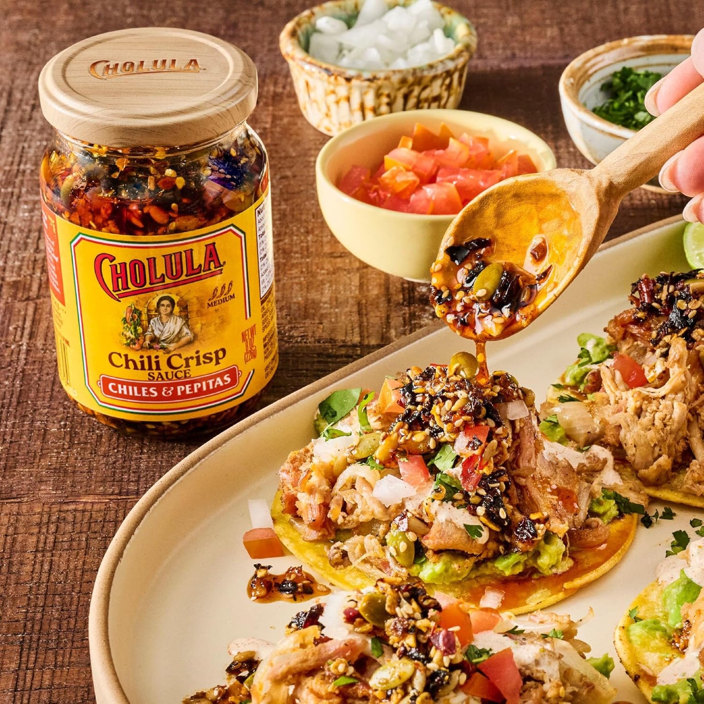 Cholula Chili Crisp Chiles & Pepitas – Backyard Grilling Sauce for Burgers, Hot Dogs and Grilled Veggies, 8 oz