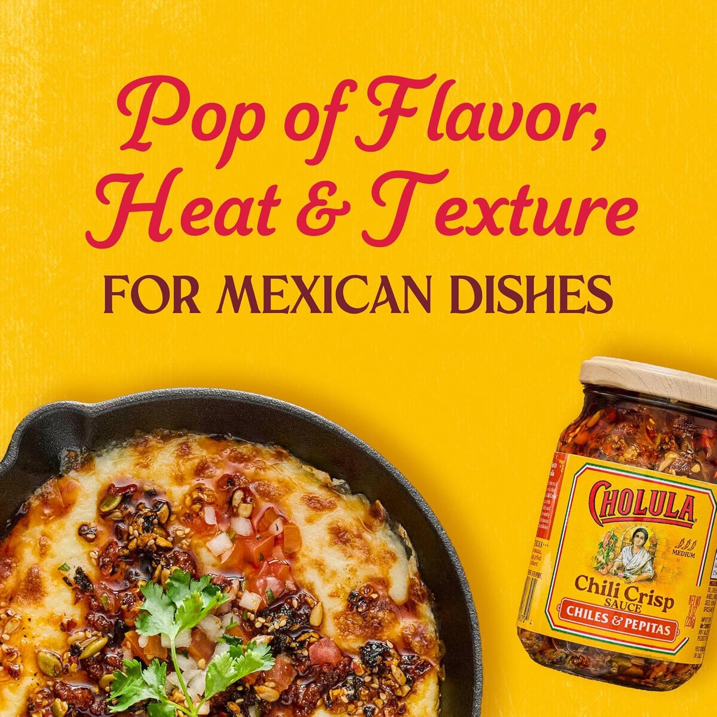 Cholula Chili Crisp Chiles & Pepitas – Backyard Grilling Sauce for Burgers, Hot Dogs and Grilled Veggies, 8 oz