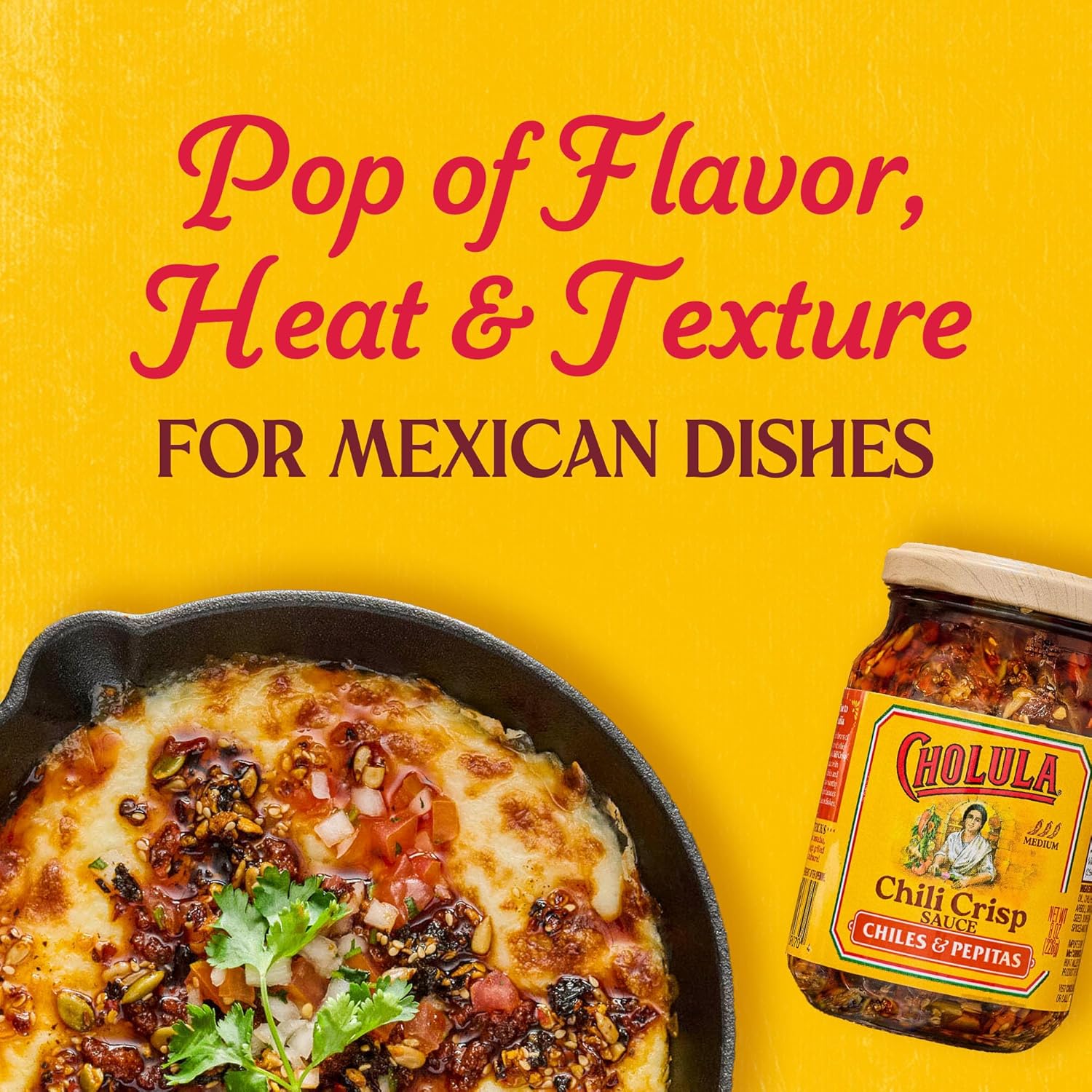 Cholula Chili Crisp Chiles & Pepitas – Backyard Grilling Sauce for Burgers, Hot Dogs and Grilled Veggies, 8 oz