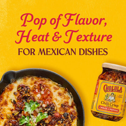 Cholula Chili Crisp Chiles & Pepitas – Backyard Grilling Sauce for Burgers, Hot Dogs and Grilled Veggies, 8 oz