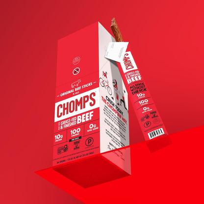 Chomps Grass-Fed Beef Snack Sticks – Desk-Side Office Protein for Busy Professionals, 10g Protein Per Stick