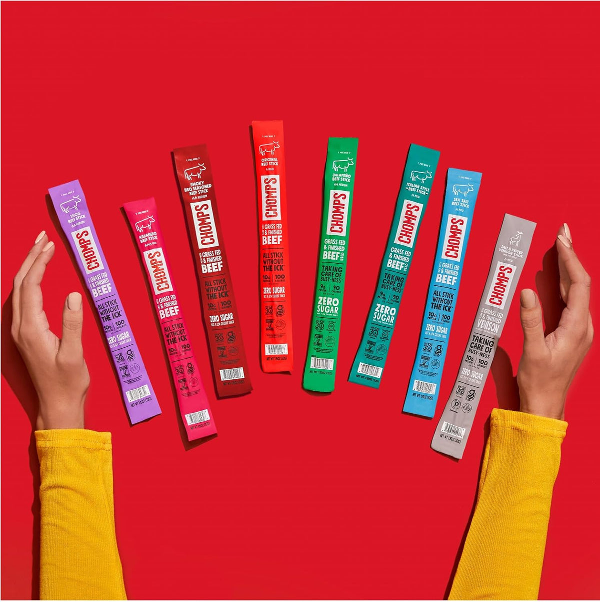 Chomps Grass-Fed Beef Snack Sticks – Desk-Side Office Protein for Busy Professionals, 10g Protein Per Stick