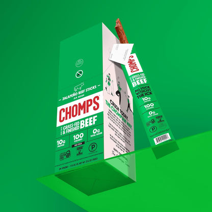 Chomps Grass-Fed Jalapeno Beef Stick – Keto Snack for Mindful Low-Carb Living, 10g Protein On the Go