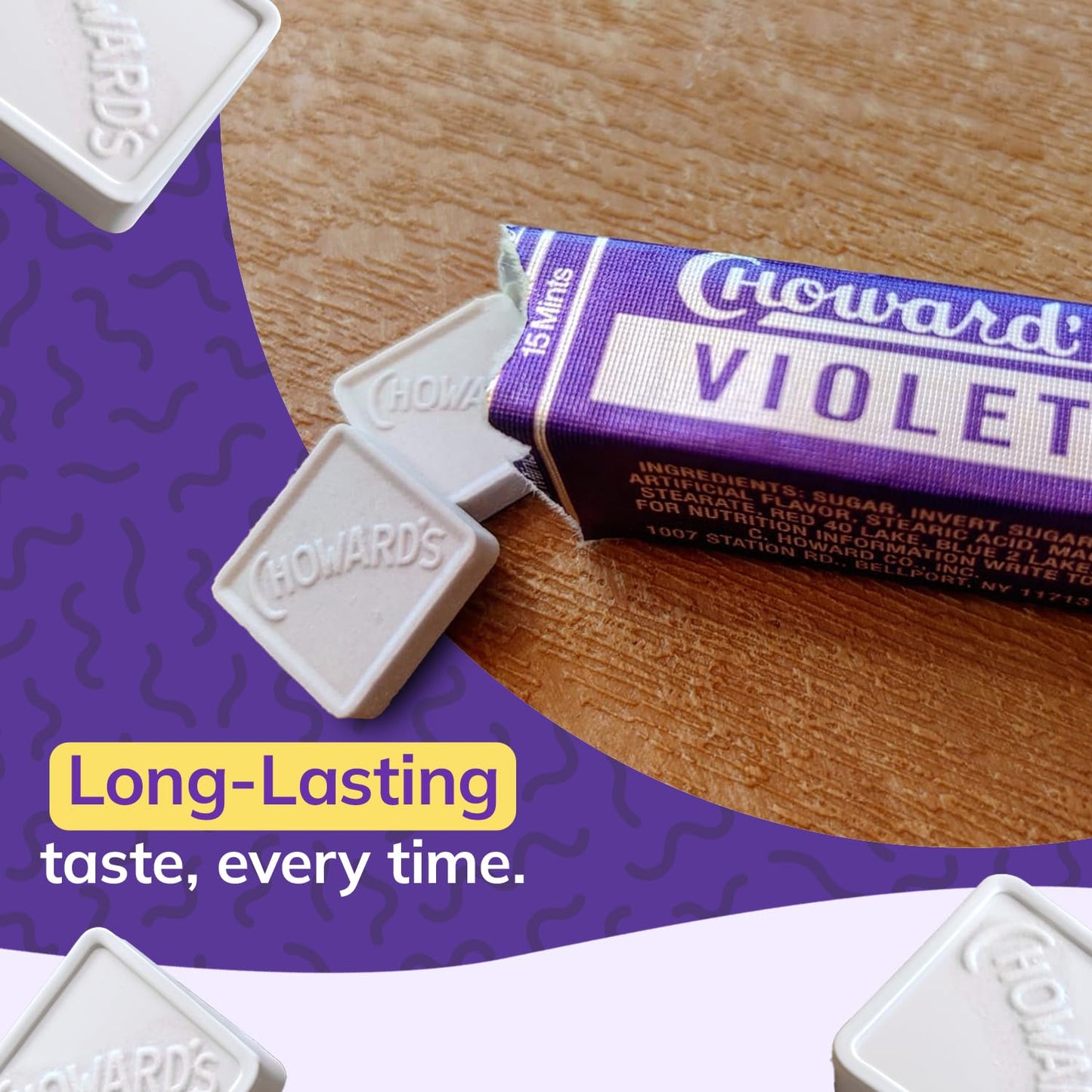 Choward's Violet Mints 6-Pack – Individually Wrapped Lunchbox Candy for Kids' School Snacks and Treat Sharing