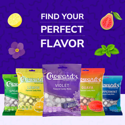 Choward's Violet Mints Candy Bag – Vintage Birthday Gift for Her, Individually Wrapped Floral Sweets in 3-Pack Bundle