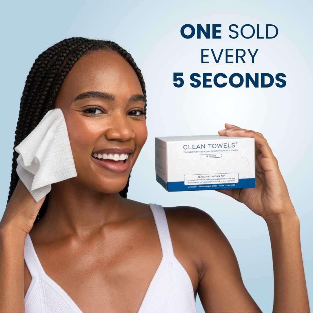 Clean Skin Club Clean Towels® – Travel-Sized Face Towels for Carry-On and Hotel Use, 25 Ct