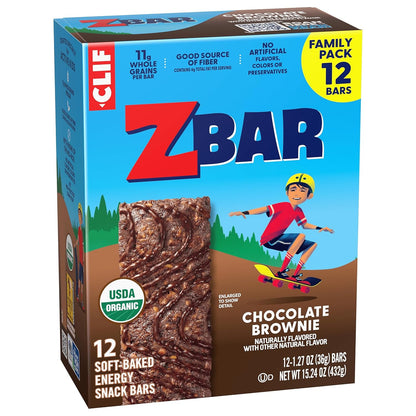 CLIF Kid Zbar Chocolate Brownie Snack Bars – Soft-Baked Lunchbox Treat for School-Age Kids, 12 Pack