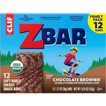 CLIF Kid Zbar Chocolate Brownie Snack Bars – Soft-Baked Lunchbox Treat for School-Age Kids, 12 Pack