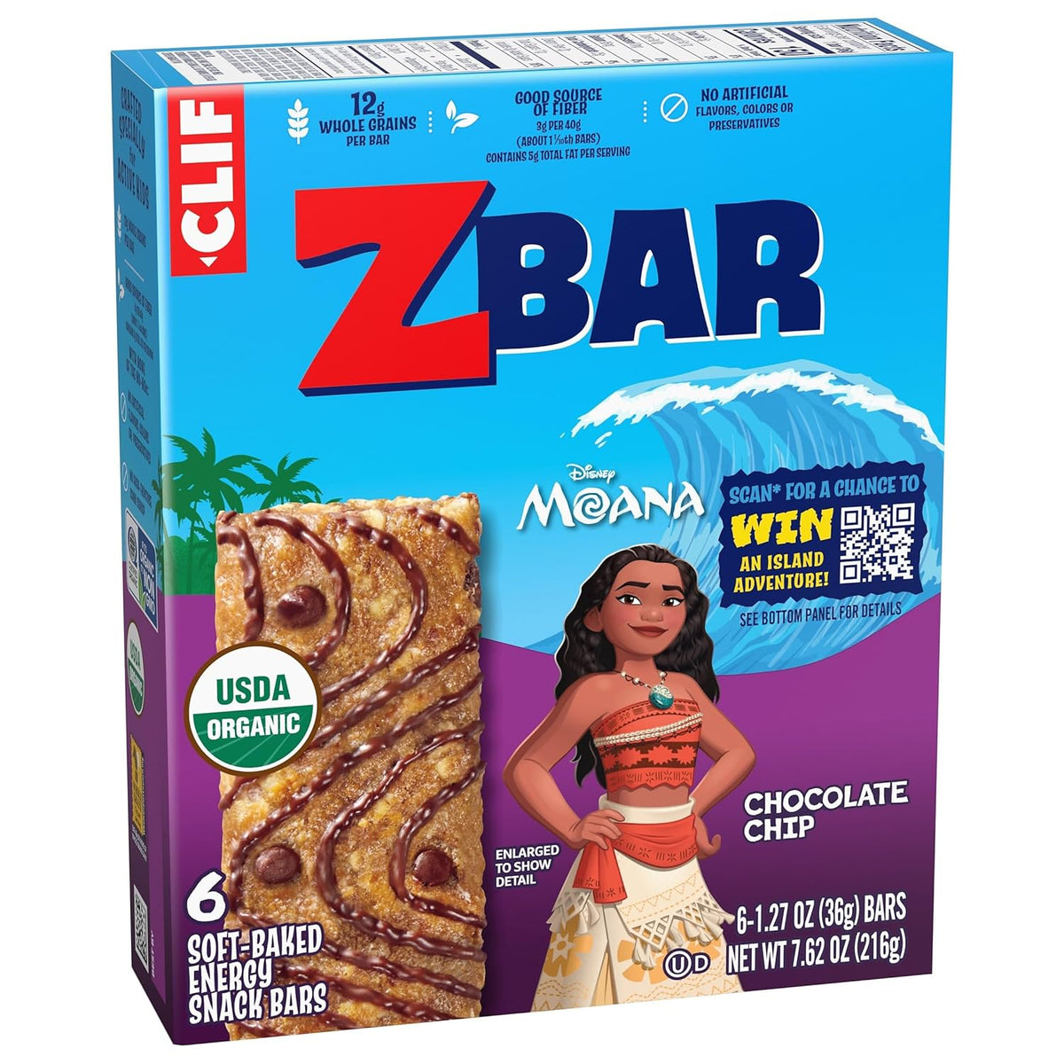 CLIF Kid Zbar Chocolate Chip – Lunchbox Snack for School-Age Kids, 6 Individually Wrapped Soft-Baked Bars