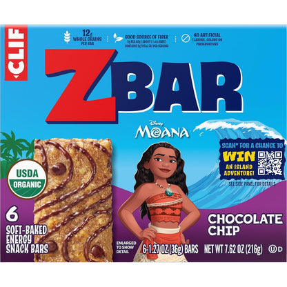 CLIF Kid Zbar Chocolate Chip – Lunchbox Snack for School-Age Kids, 6 Individually Wrapped Soft-Baked Bars