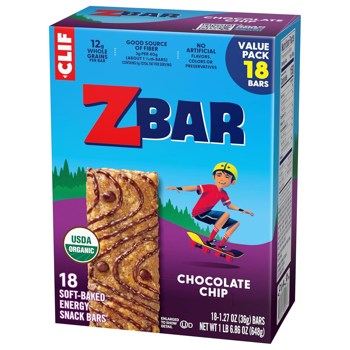 Clif Kid Zbar Chocolate Chip Soft-Baked Snack Bars – Lunchbox-Friendly Organic Treats for School-Age Kids (18 Pack)