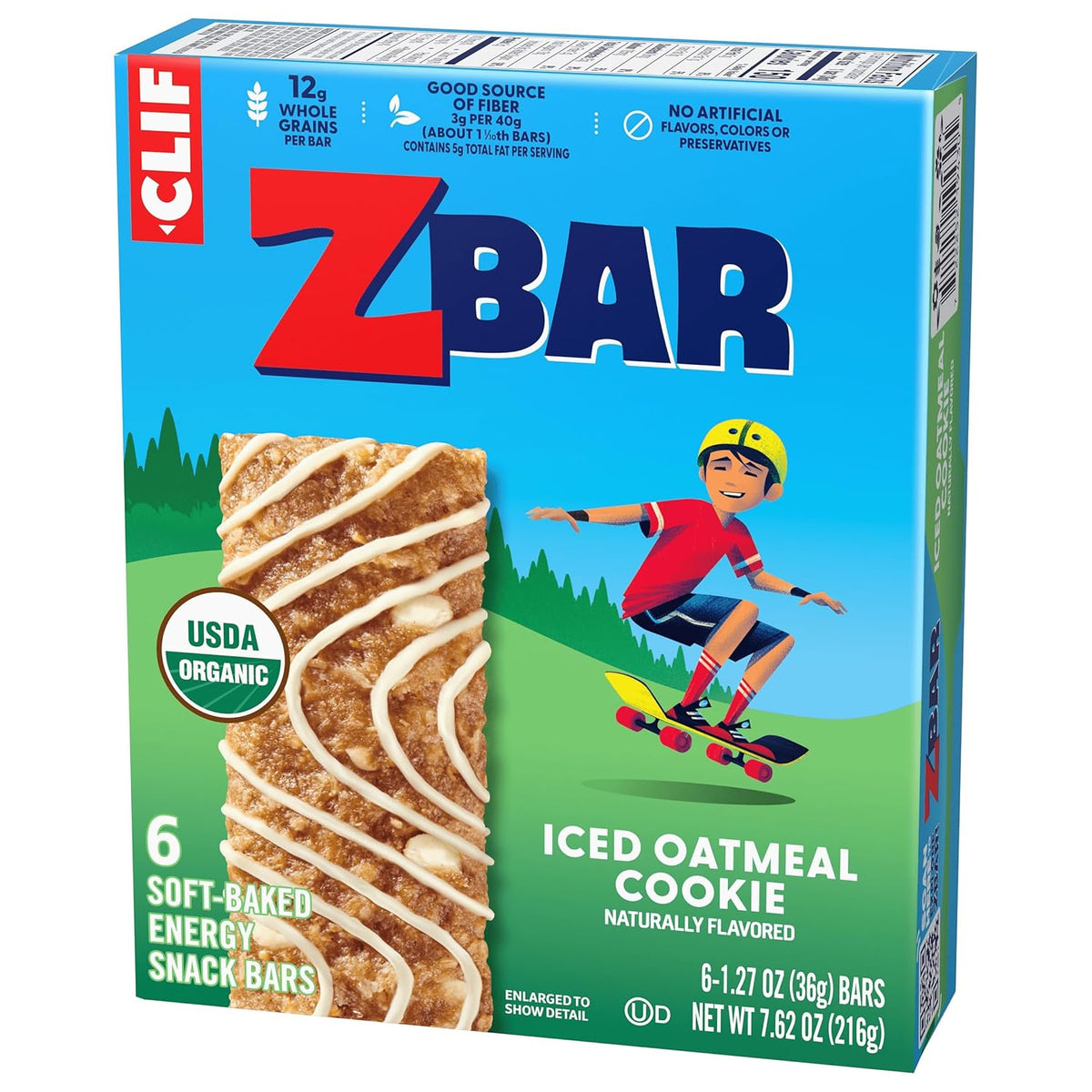 CLIF Kid Zbar Iced Oatmeal Cookie Snack Bar for Hiking Trails and Family Camping, Portable Organic Bar 6 Pack