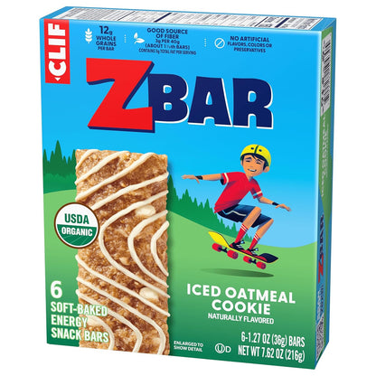 CLIF Kid Zbar Iced Oatmeal Cookie Snack Bar for Hiking Trails and Family Camping, Portable Organic Bar 6 Pack