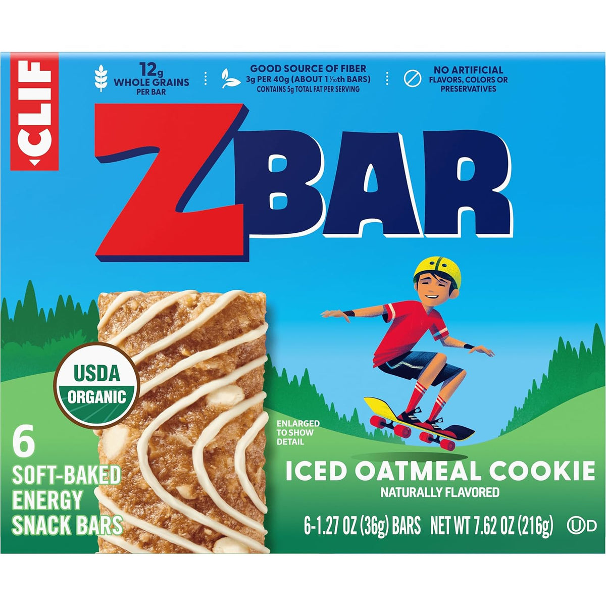 CLIF Kid Zbar Iced Oatmeal Cookie Snack Bar for Hiking Trails and Family Camping, Portable Organic Bar 6 Pack