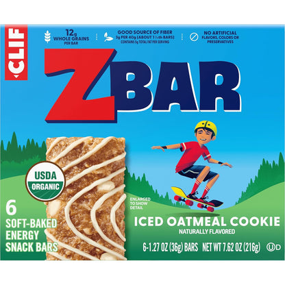 CLIF Kid Zbar Iced Oatmeal Cookie Snack Bar for Hiking Trails and Family Camping, Portable Organic Bar 6 Pack