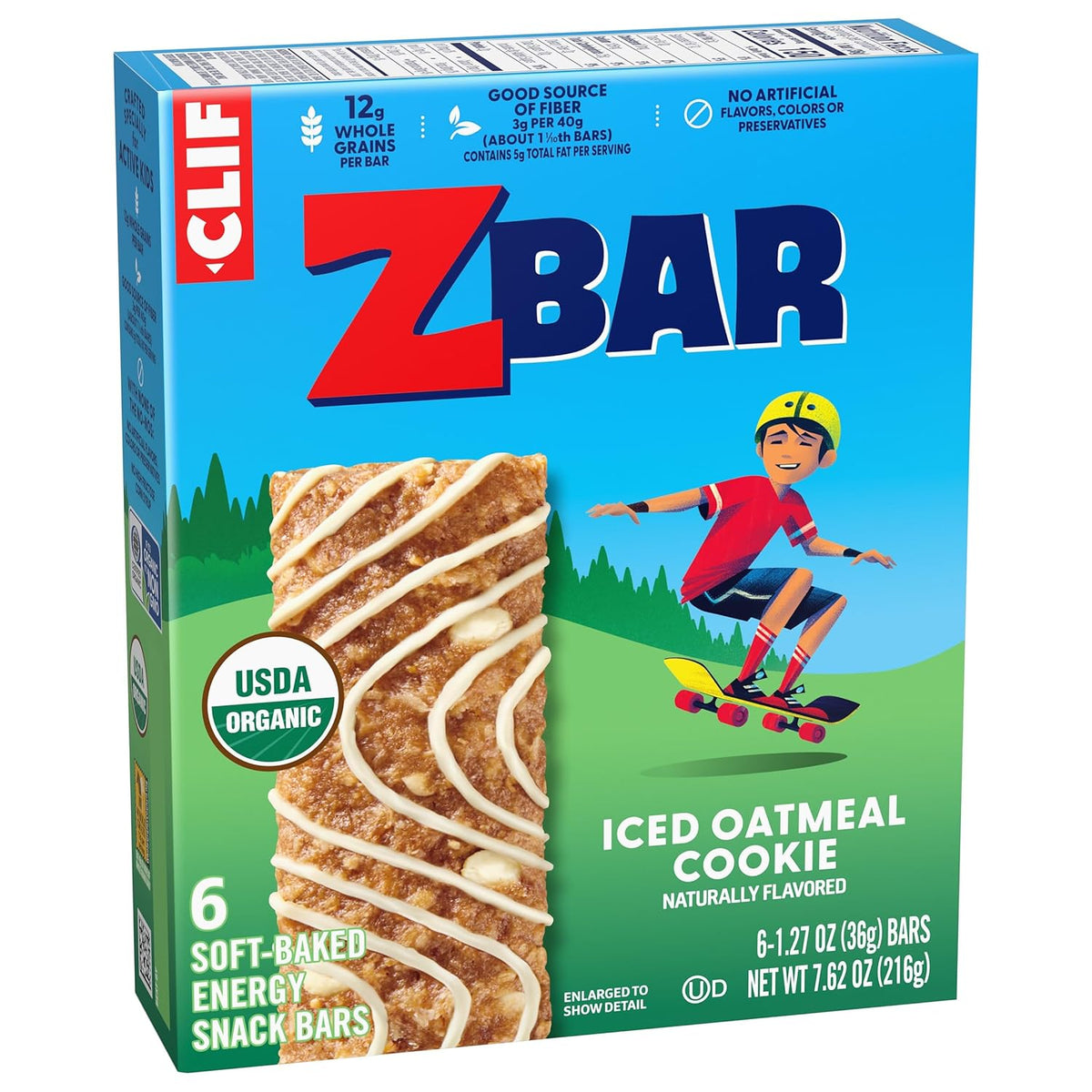 CLIF Kid Zbar Iced Oatmeal Cookie Snack Bar for Hiking Trails and Family Camping, Portable Organic Bar 6 Pack