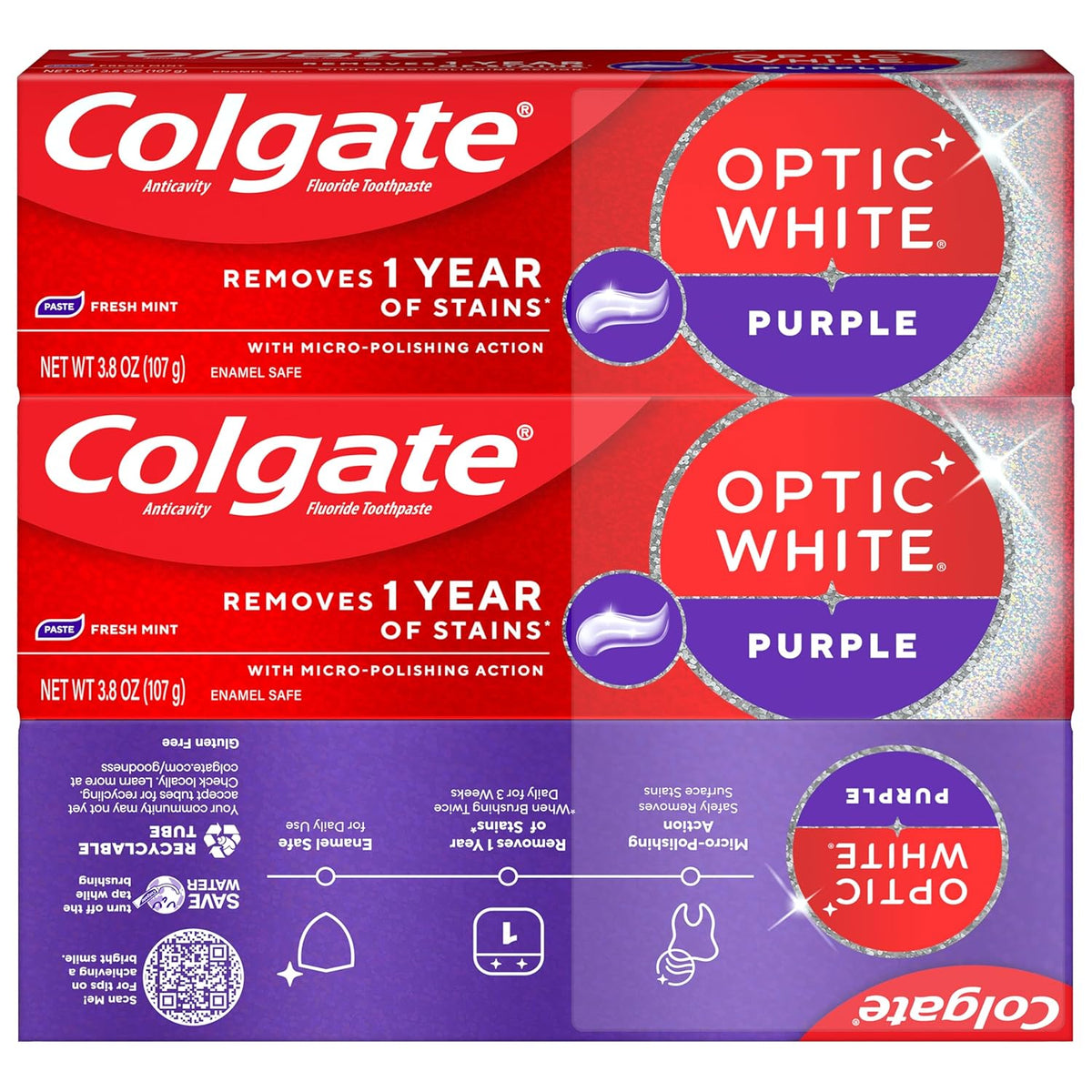 Colgate Optic White Purple Teeth Whitening 3-Pack – Housewarming Gift for Coffee Lovers, Enamel-Safe Formula