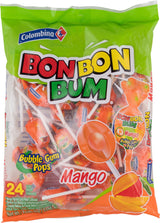 Colombina Bon Bon Bum Bubble Gum Lollipops Mango – Gluten Free Party Favors for Classroom Treats and Pinata Fillers