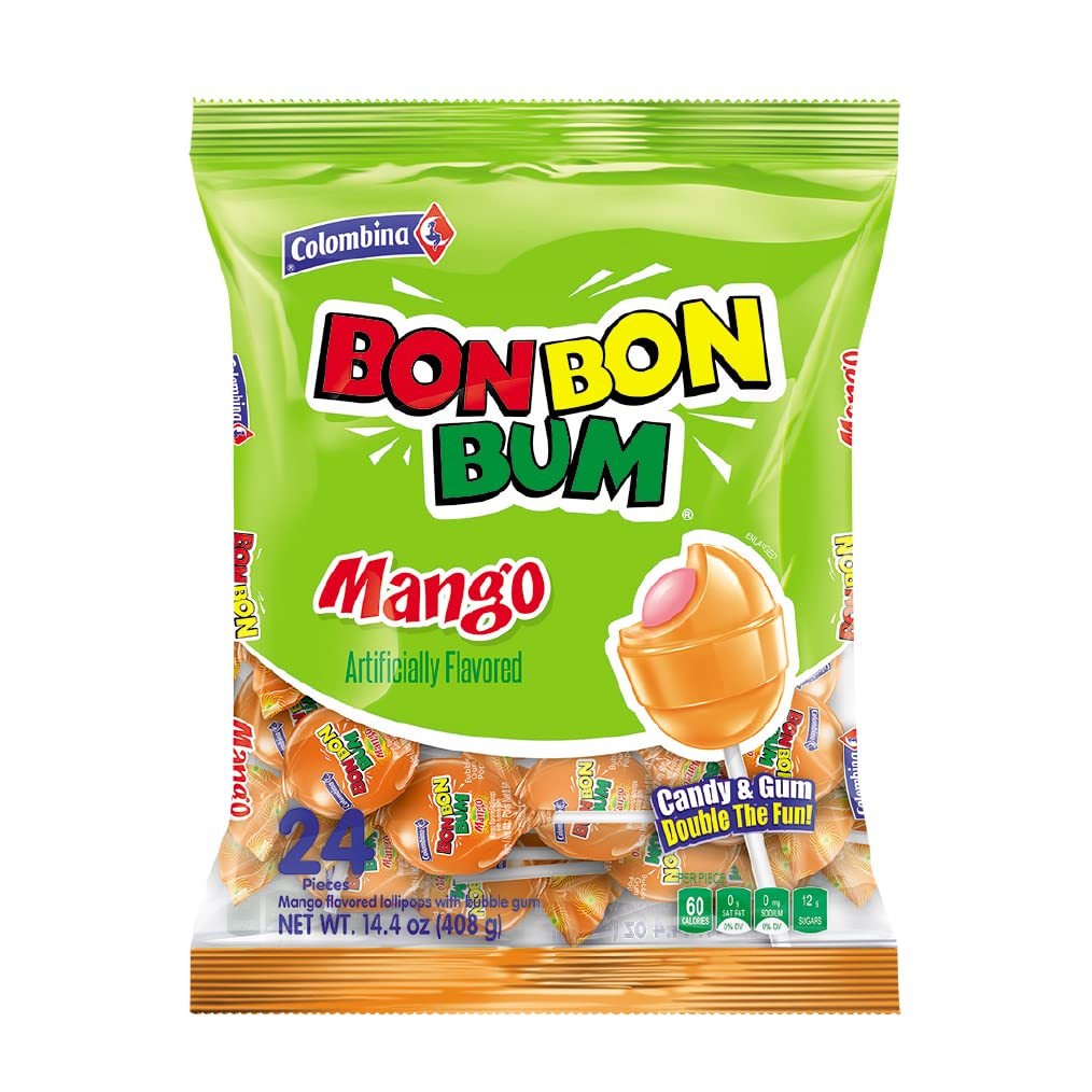 Colombina Bon Bon Bum Suckers – Portable Mango and Passion Fruit Lollipops for Camping Coolers, Outdoor Festivals and Farmers Market Treats
