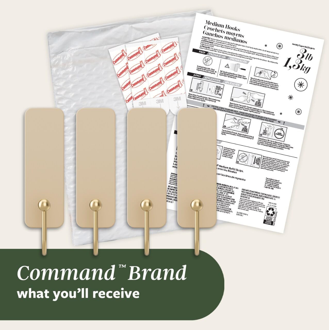 Command Medium Wire Hook Latte Decorative Wall Hooks for Bedroom Aesthetic, Damage-Free Hanging for Jewelry and Scarves