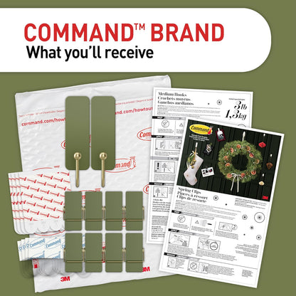 Command Mixed Hooks Pack, Sage Holiday Hooks for Christmas Mantel Styling and Seasonal Wall Decor