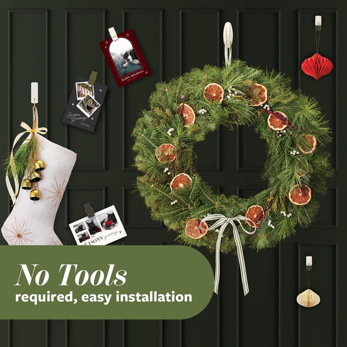 Command Mixed Hooks Pack, Sage Holiday Hooks for Christmas Mantel Styling and Seasonal Wall Decor