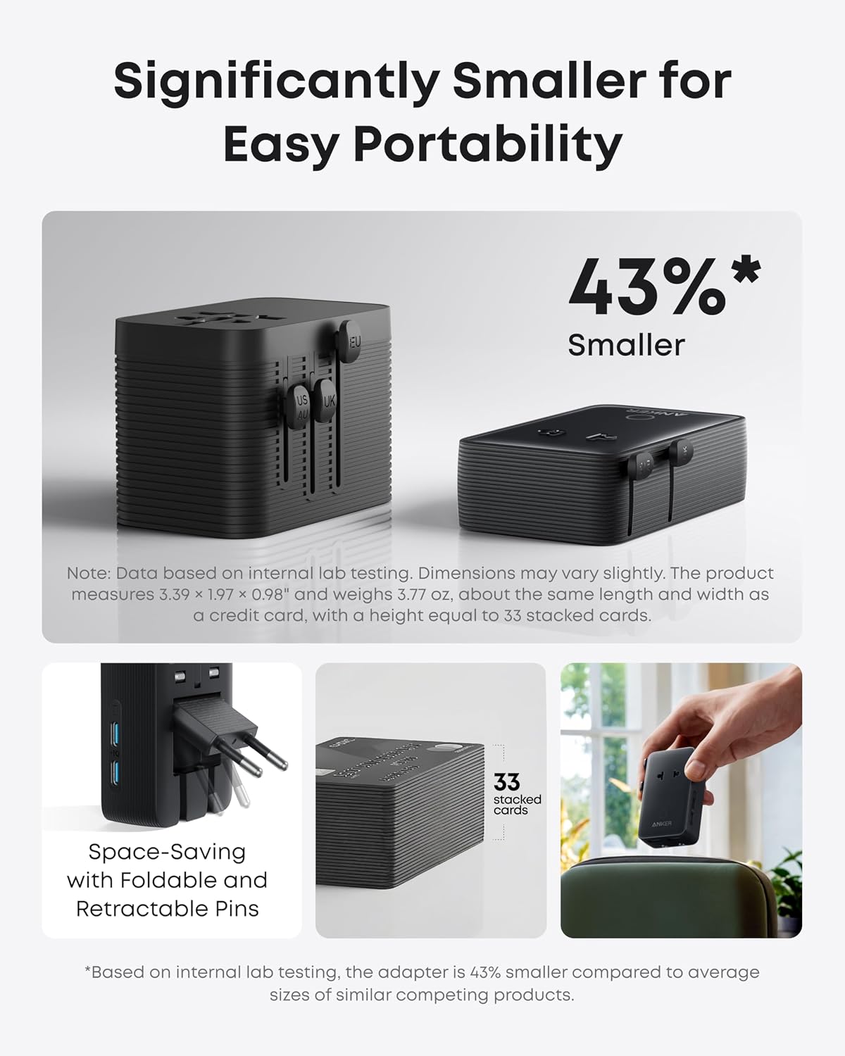 compact 3.39 × 1.97 × 0.98 in (86 × 50 × 25 mm) credit-card-sized footprint