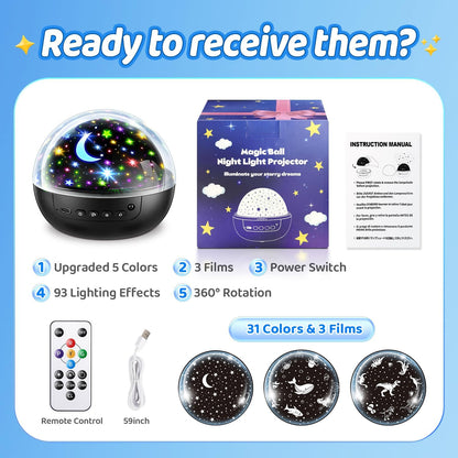 COOLNIGHT Kids Night Light Projector – Safe Nursery Sleep Aid for Toddlers, 3 Films 93 Lighting Modes