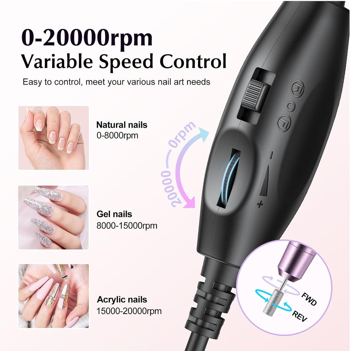 COSLUS C40 Pen-Style Nail Drill – Less-Is-More Nail Care Solution for Small Apartments, No Extra Accessories to Store