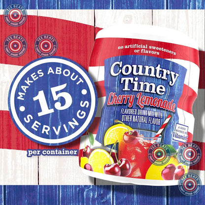 Country Time Cherry Lemonade Drink Mix – Portable Cherry Powder for Picnics, Camping, and Backyard Cookouts, 18.3 oz Canister
