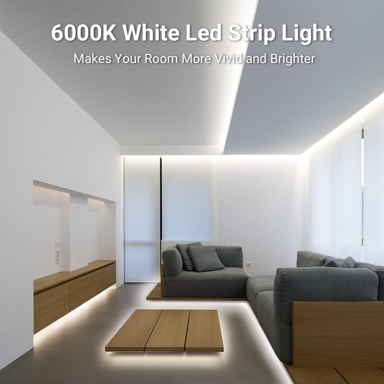 CT CAPETRONIX White LED Strip Light – Modern Bedroom Decor Accent, Dimmable 6000K Tape for Headboard and Living Room Ambiance