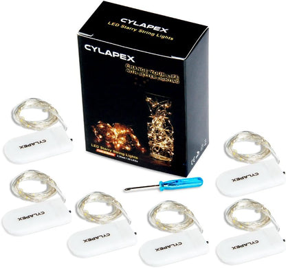 CYLAPEX 6 Pack Warm White Fairy Lights Battery Operated 7ft 20 LEDs Flexible Silver Wire for Cozy Living Room and Bedroom Decor