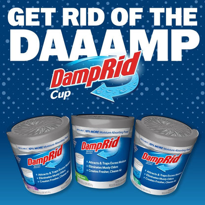 DampRid 11 oz Refillable Moisture Absorber 6-Pack, Simple Blue Cup for Intentional Clutter Free Living Spaces