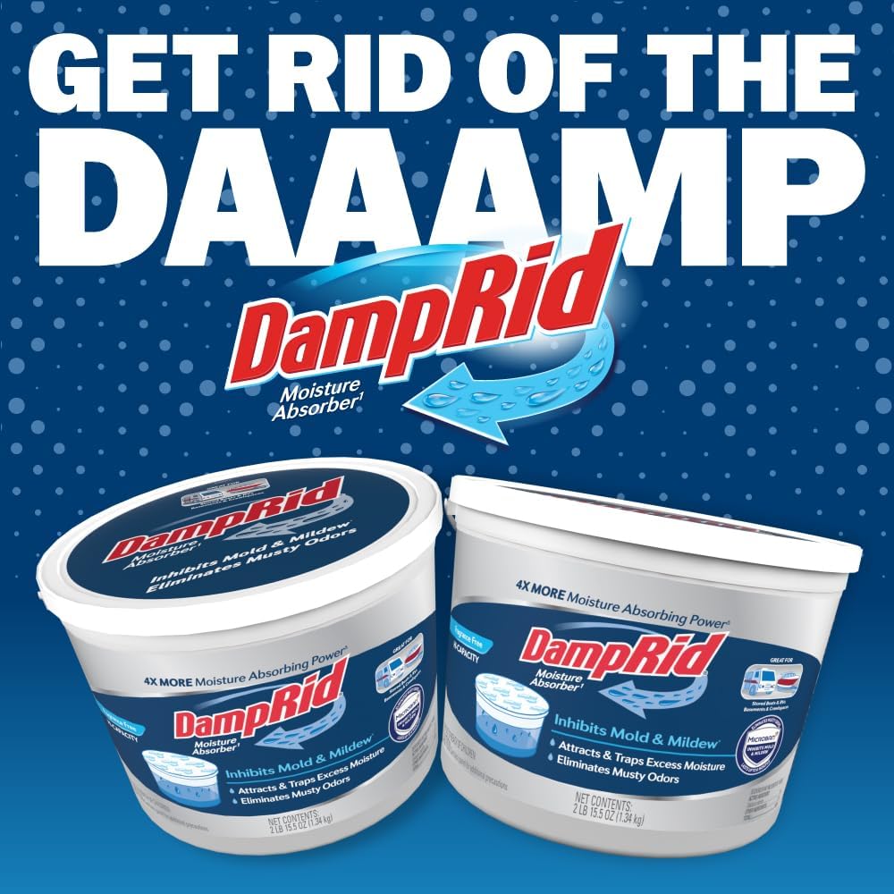DampRid Hi-Capacity Absorber Bucket – Stored RV and Boat Moisture Control, Off-Season Musty Odor Prevention, 2 lb. 15.5 oz. with Detection Strip