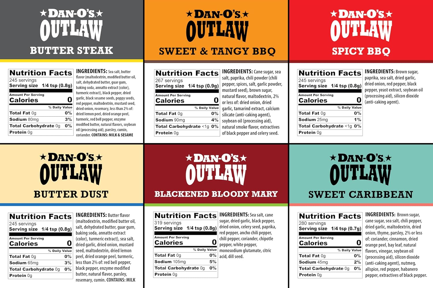 Dan-O's Outlaw Seasoning 6 Bottle Set – Chef-Inspired Premium Blends with Real Butter, Tamarind, and Habanero