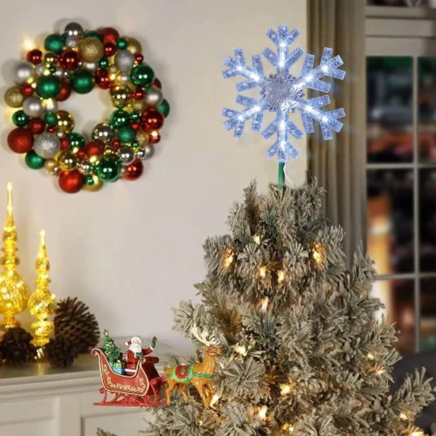 Dazzle Bright Snowflake Christmas Tree Topper – Transparent Lighted Crown for Cozy Living Room Holiday Aesthetic