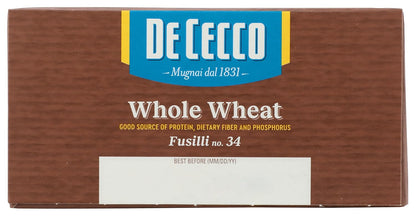 De Cecco Whole Wheat Fusilli – Diabetic-Friendly Bronze-Cut Pasta for Balanced Meal Prep